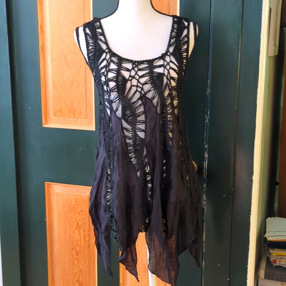 Black Boho Crochet Swim Cover up Size Small  NWT